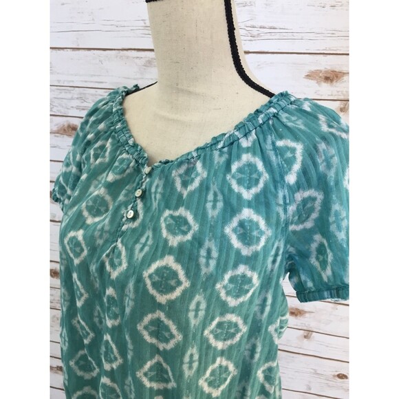 Joe Fresh Peasant Blouse Women Medium Green Cotton Elastic Neckline - Picture 2 of 9